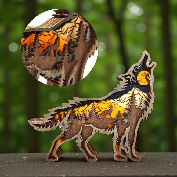 Layered Wooden Wolf Decor with Floral Cutouts | 6.3 in Wall or Shelf Accent - Picture 3 of 6